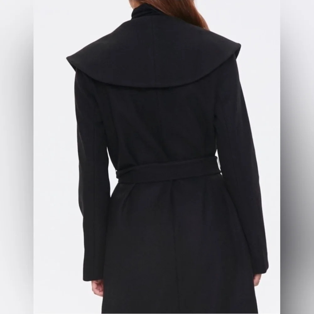 Forever 21 Womans Black Long Dress Tie Coat, Small, Nwt